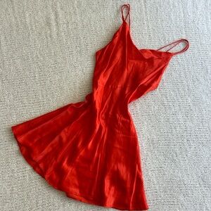 Zara Red Satin Spaghetti Strap Mini Dress